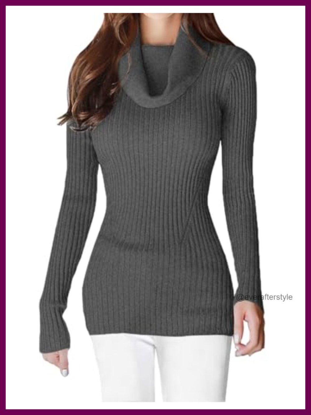 Women's Ribbed Cowl Neck Knit Long Sleeve Slim Fit Sweater